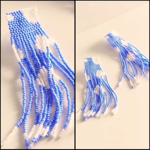 NWT Anthro x Casa Clara beaded statement earrings mint - Picture 4 of 6